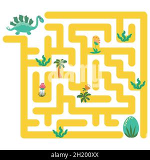 Hilf Dinosauriern, den Weg zum Nest zu finden. Labyrinth. Labyrinth-Spiel für Kinder. Stock Vektor