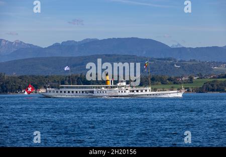 Raddampfer Savoie Belle Epoque auf dem Genfer See, Genf, Schweiz Stockfoto