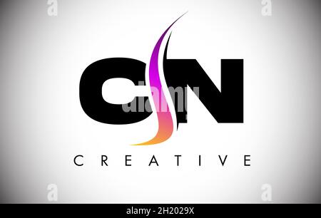 CN Letter Logo Design mit kreativem Shoosh und moderner Vektordarstellung. CN Letter Icon Logo mit gebogener Form in der Mitte Stock Vektor