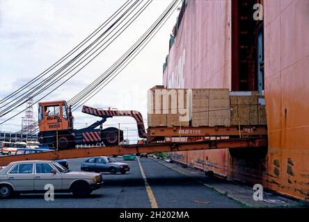 Ro-Ro-Betrieb im Hamburger Hafen. Stockfoto