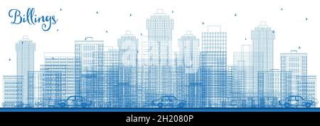 Umrisse Billings Montana City Skyline mit blauen Gebäude. Vector Illustration. Business Travel und Tourismus Konzept mit moderner Architektur. Stock Vektor