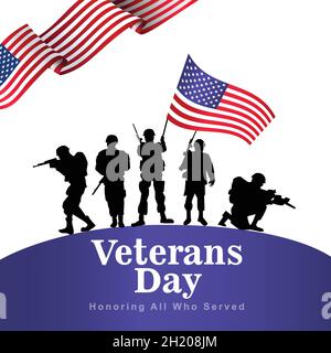 Happy Veterans Day USA. amerikanischer Soldat mit Flagge. vektor-Illustration Design Stock Vektor