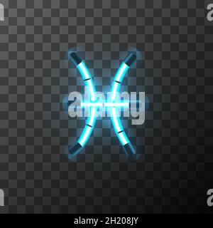 Fische leuchtendes blaues Neon-Sternzeichen, Sternzeichen für Astrologie-Horoskop auf transparentem Hintergrund Stock Vektor