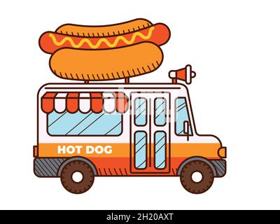 Hot Dog Van-Symbol. Food Truck isoliert auf weiß Stock Vektor