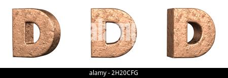 Buchstabe D aus Kupfer Buchstaben Alphabet Sammlung Set. Isoliert. 3D-Rendering Stockfoto