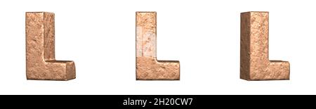 Buchstabe L aus Kupfer Buchstaben Alphabet Sammlung Set. Isoliert. 3D-Rendering Stockfoto