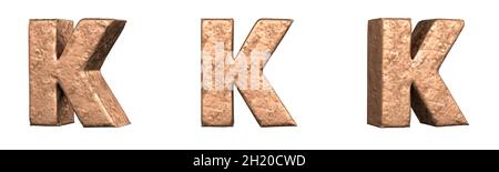 Buchstabe K aus Kupfer Buchstaben Alphabet Sammlung Set. Isoliert. 3D-Rendering Stockfoto