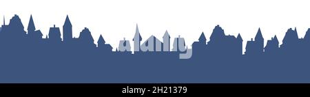 Kleine Stadt Straßen Silhouette. Dächer von Häusern. Landschaft auf dem Land. Flacher Cartoon-Stil. Nahtlose Illustration. Isoliert auf weißem Hintergrund. Vektorgrafiken Stock Vektor