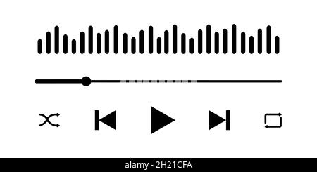 Audio-Player-Schnittstelle mit Schallwelle, Ladefortschritt-Leiste und Tasten. Einfache Mediaplayer-Panel-Vorlage für mobile App. Vektorgrafik. Stock Vektor