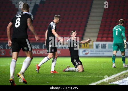 LONDON. VEREINIGTES KÖNIGREICH. 19. OKTOBER Ethan Hamilton von Accrington Stanley feiert sein Tor während des Sky Bet League 1-Spiels zwischen Charlton Athletic und Accrington Stanley am Dienstag, dem 19. Oktober 2021 im The Valley, London. (Kredit: Tom West | MI News) Kredit: MI Nachrichten & Sport /Alamy Live News Stockfoto