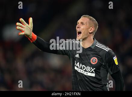 Sheffield United Torwart Robin Olsen beim Sky Bet Championship Spiel in der Bramall Lane, Sheffield. Bilddatum: Dienstag, 19. Oktober 2021. Stockfoto