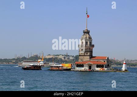 Der Turm der Jungfrau, Istanbul, Türkei; Kız Kulesi auch bekannt als Leander-Turm. Stockfoto