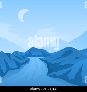 Abstrakte Landschaft mit Bergen und Fluss Stock Vektor