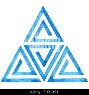 Geometrisches Muster aus blauen Dreiecken. Moderne nahtlose Hintergrund mit Dreiecken.Hand bemalte Aquarell-Tapete. Handzeichnen-Pinsel. Stockfoto