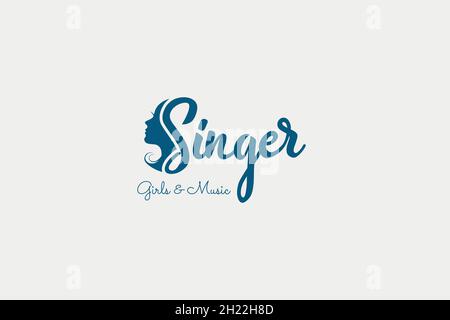 Logo für Sänger Vocal Karaoke , Chor mit Noten Treble Clef - Singing Woman Face Silhouette Logo Design Stock Vektor