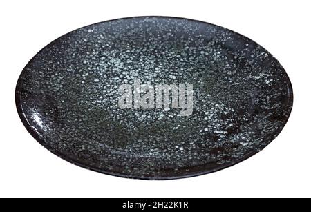 Leere runde schwarze Platte Stockfoto