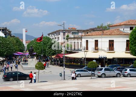 Fußgängerzone, Boulevard Shen Gjergji, Stadtzentrum, Korca, Fußgängerzone, SH?n Gjergji, Korca, Albanien Stockfoto