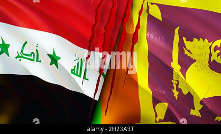 Irak und Sri Lanka Flaggen mit Narbenkonzept. Winkende Flagge, 3D-Rendering. Konfliktkonzept zwischen Sri Lanka und Irak. Irak Sri Lanka Beziehungskonzept. Flagge von I Stockfoto