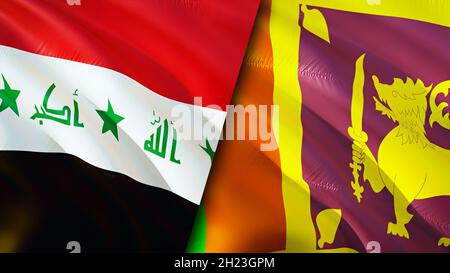 Flaggen des Irak und Sri Lankas. 3D-Design mit winkender Flagge. Sri Lanka Irak Flagge, Bild, Tapete. Bild Irak vs. Sri Lanka, 3D-Rendering. Irak Sri Lanka relatio Stockfoto