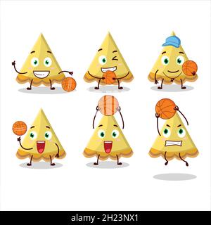 Talentierte Scheibe Zitrone Tart Zeichentrickfigur als Basketball-Sportler. Vektorgrafik Stock Vektor