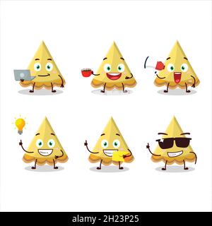 Scheibe Zitrone Tart Zeichentrickfigur mit verschiedenen Arten von Business-Emoticons. Vektorgrafik Stock Vektor