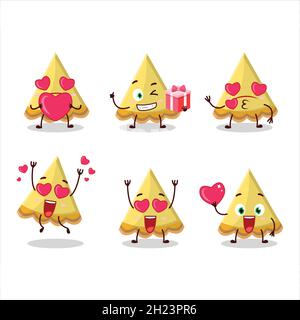 Scheibe Zitrone Tart Cartoon-Figur mit Liebe niedlichen Emoticon. Vektorgrafik Stock Vektor