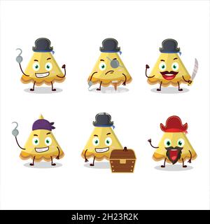 Cartoon-Charakter der Scheibe Zitronentarte mit verschiedenen Piraten Emoticons. Vektorgrafik Stock Vektor