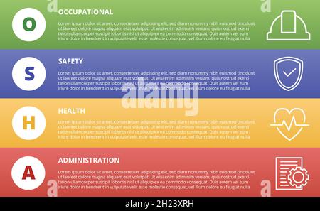 osha Arbeitsschutz Gesundheitsverwaltung Konzeptvorlage für Infografiken mit Symbol und vertikalem Formvektor Stockfoto