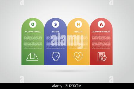 osha Arbeitsschutz Gesundheitsverwaltung Konzeptvorlage für Infografiken mit Symbol und abgerundeten Formvektoren Stockfoto