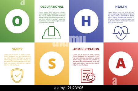 osha Arbeitsschutz Gesundheitsverwaltung Konzeptvorlage für Infografiken mit Symbol und quadratischem Formvektor Stockfoto