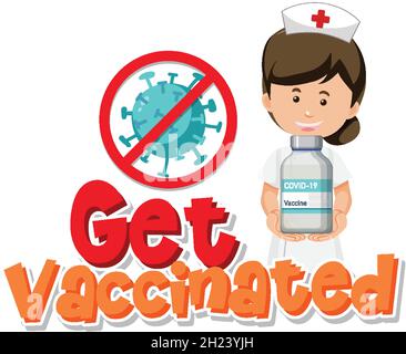 Holen Sie sich geimpft Banner mit einer Krankenschwester Cartoon Figur Illustration Stock Vektor