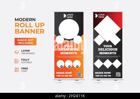 Modernes Restaurant Fast Food Rollup-Webbanner Stock Vektor