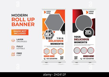 Modernes Restaurant Fast Food Rollup-Webbanner Stock Vektor