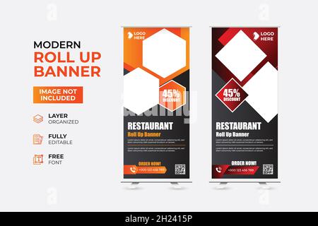 Modernes Restaurant Fast Food Rollup-Webbanner Stock Vektor