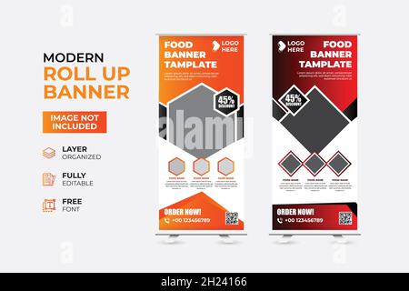 Modernes Restaurant Fast Food Rollup-Webbanner Stock Vektor
