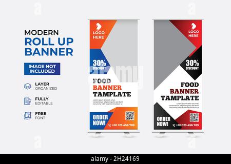 Modernes Restaurant Fast Food Rollup-Webbanner Stock Vektor