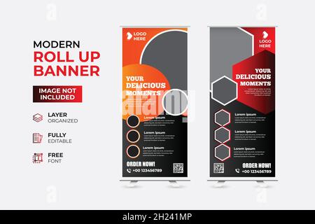 Modernes Restaurant Fast Food Rollup-Webbanner Stock Vektor