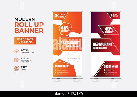Modernes Restaurant Fast Food Rollup-Webbanner Stock Vektor