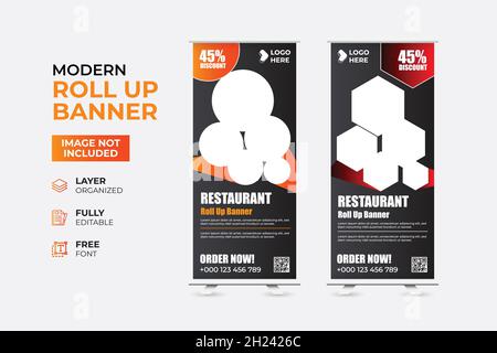 Modernes Restaurant Fast Food Rollup-Webbanner Stock Vektor