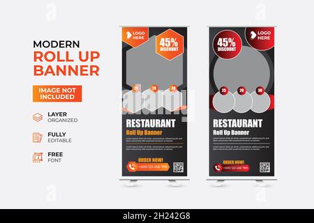 Modernes Restaurant Fast Food Rollup-Webbanner Stock Vektor