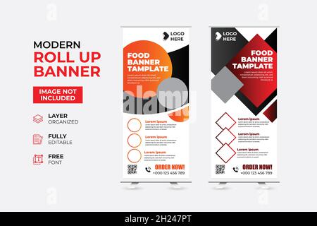 Modernes Restaurant Fast Food Rollup-Webbanner Stock Vektor
