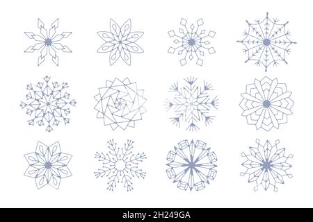 Niedliche Schneeflocke großes Set weihnachten Design für Winterferien. Stock Vektor