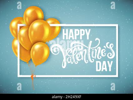Poster mit Mit handgezeichneten Schriftzug, Happy Valentines Day, Vektor, Abbildung Stock Vektor