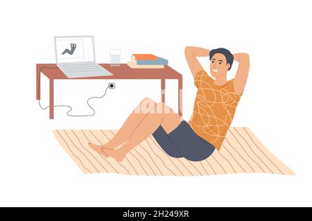 Man tut situps abs knirscht zu Hause. Stock Vektor