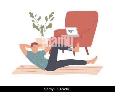 Man tut situps abs knirscht zu Hause. Stock Vektor