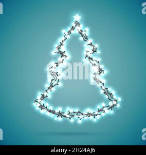 Magischer Hintergrund mit weihnachtslichtern. Tannenbaum geformt. Vektorgrafik Stock Vektor