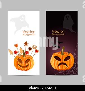 Satz Banner. Halloween Kürbis mit Keksen Stock Vektor