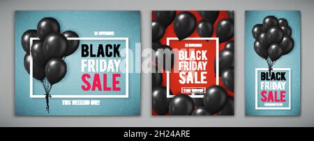 Bannerset für Black Friday Sale mit handgezeichneter Beschriftung. Poster-Vorlage. Vektorgrafik. Stock Vektor