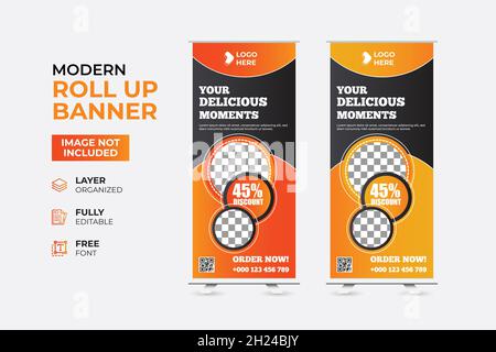 Modernes Restaurant Fast Food Rollup-Webbanner Stock Vektor
