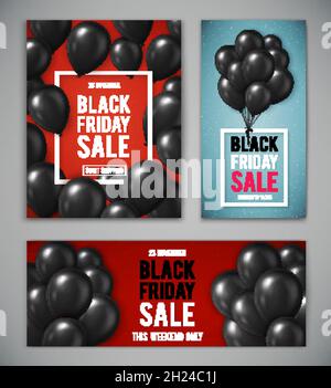Bannerset für Black Friday Sale mit handgezeichneter Beschriftung. Poster-Vorlage. Vektorgrafik. Stock Vektor